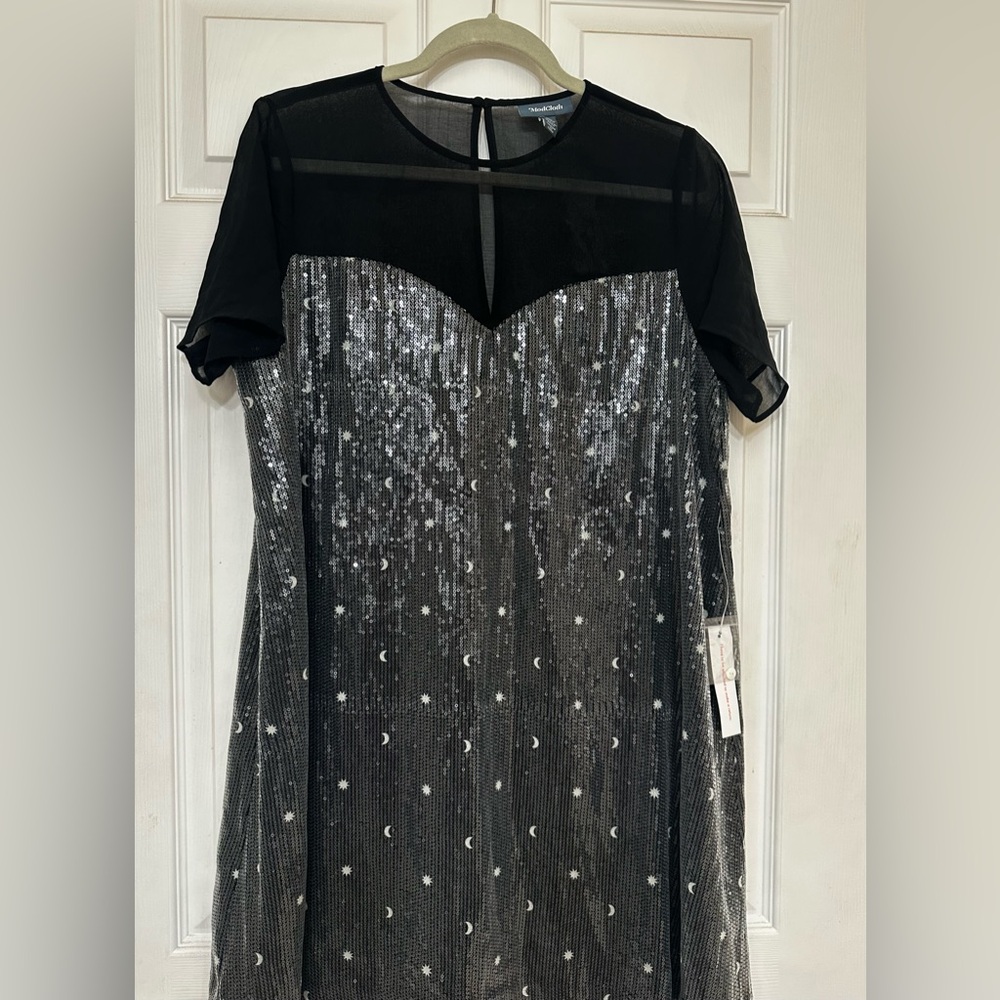 Modcloth Black & Silver Sequin Mesh Dress